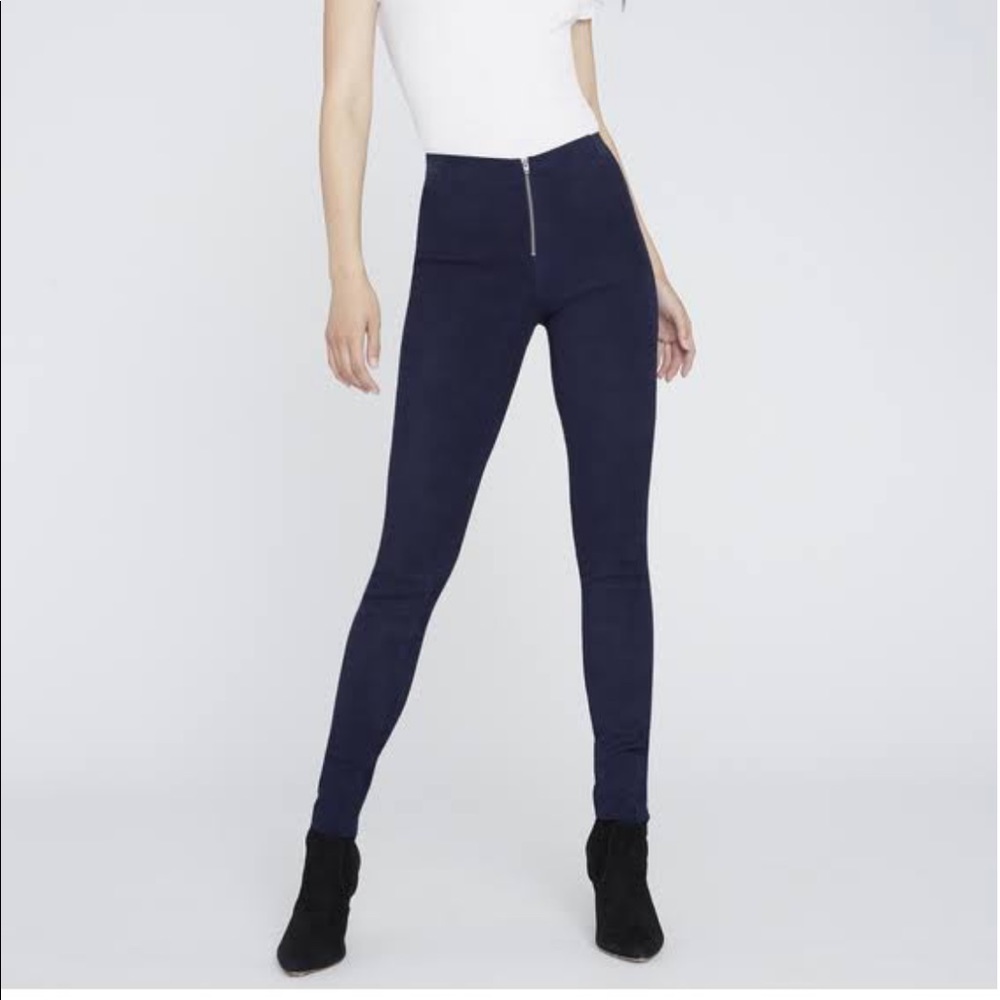 Alice + Olivia Zip Front Suede Blue Jeans